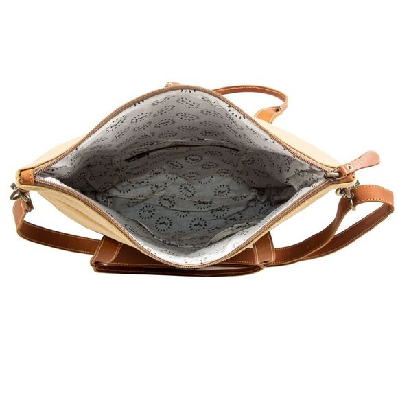 Myra Bag Handmade Chatelard Shoulder Bag Upcycled Canvas & Cowhide Leather - Picture 12 of 13